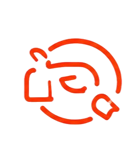 Orange line icon of a rabbit inside a circular arrow on a white background