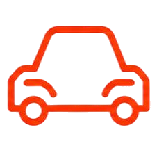 Orange outline icon of a car on a white background