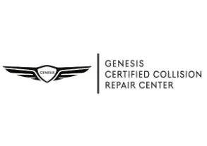 Genesis Certified Collision Repair Center logo with winged emblem and black text on white background