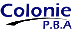 Colonie P.B.A. logo with blue text and a black swoosh on a white background