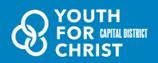Youth for Christ logo in white on a blue background, with the words “RAPID DISTRICT” and “CHRIST” underneath