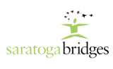 Saratoga Bridges logo with green figure and stars above the name in green and black text