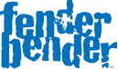 Blue stylized “fender bender” text logo on a white background