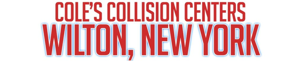 Cole’s Collision Centers logo with “Wilton, New York” in red text on a white background