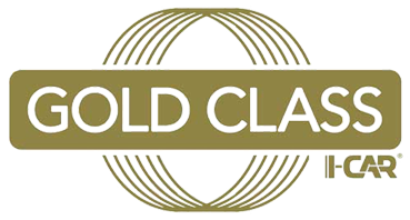 Gold Class I-CAR logo in gold and white with circular line motif
