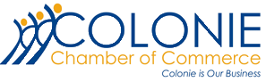 Colonie Chamber of Commerce logo in blue and gold with tagline “Colonie is Our Business”