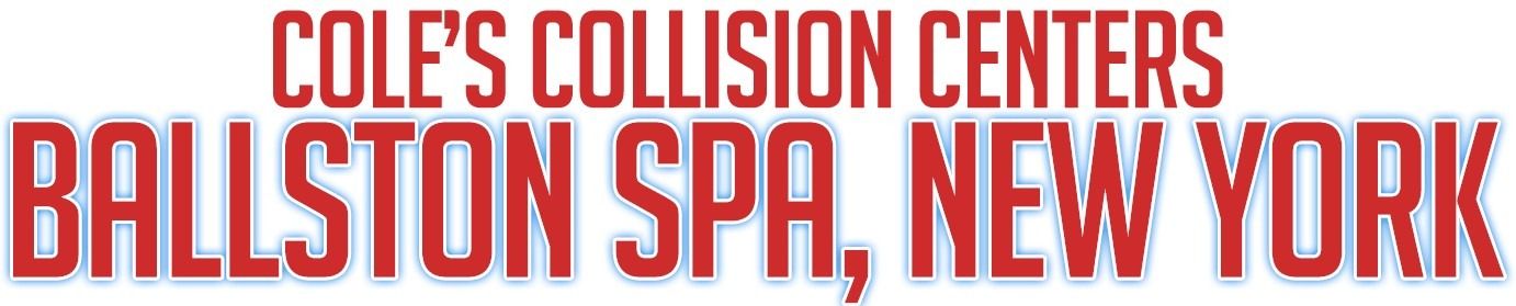 Cole’s Collision Centers logo with Ballston Spa, New York in red text