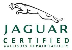 Jaguar Certified Collision Repair Facility logo with leaping jaguar and green text