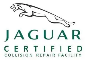 Jaguar Certified Collision Repair Facility logo with leaping jaguar above green text