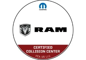 RAM Certified Collision Center badge with red bottom banner and small blue logo above