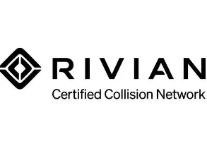 Rivian logo with “Certified Collision Network” text on a white background