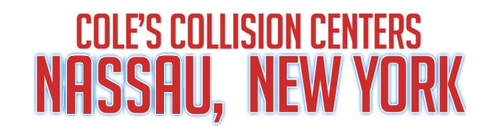 Cole’s Collision Centers logo with “Nassau, New York” in red text on white background