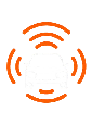 Orange wireless signal icon with concentric arcs around a central circle