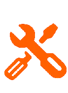 Orange crossed wrench and screwdriver tools icon