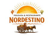 Logo of Pousada & Restaurante Nordestino with orange sun, cactus, and horse-drawn cart