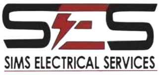 Logo for Sims Electrical Services featuring a black "S" on each side of a red lightning bolt forming the letter "E."