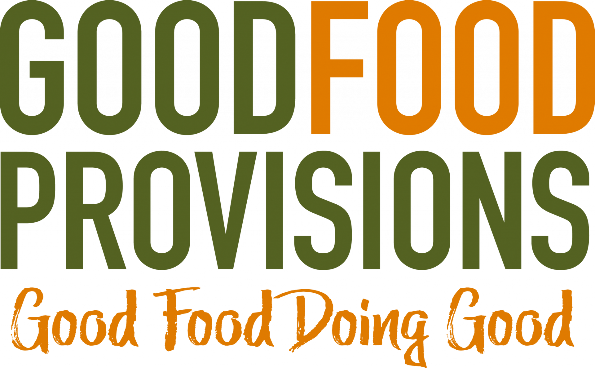 The logo for good food provisions is green and orange and says good food doing good.
