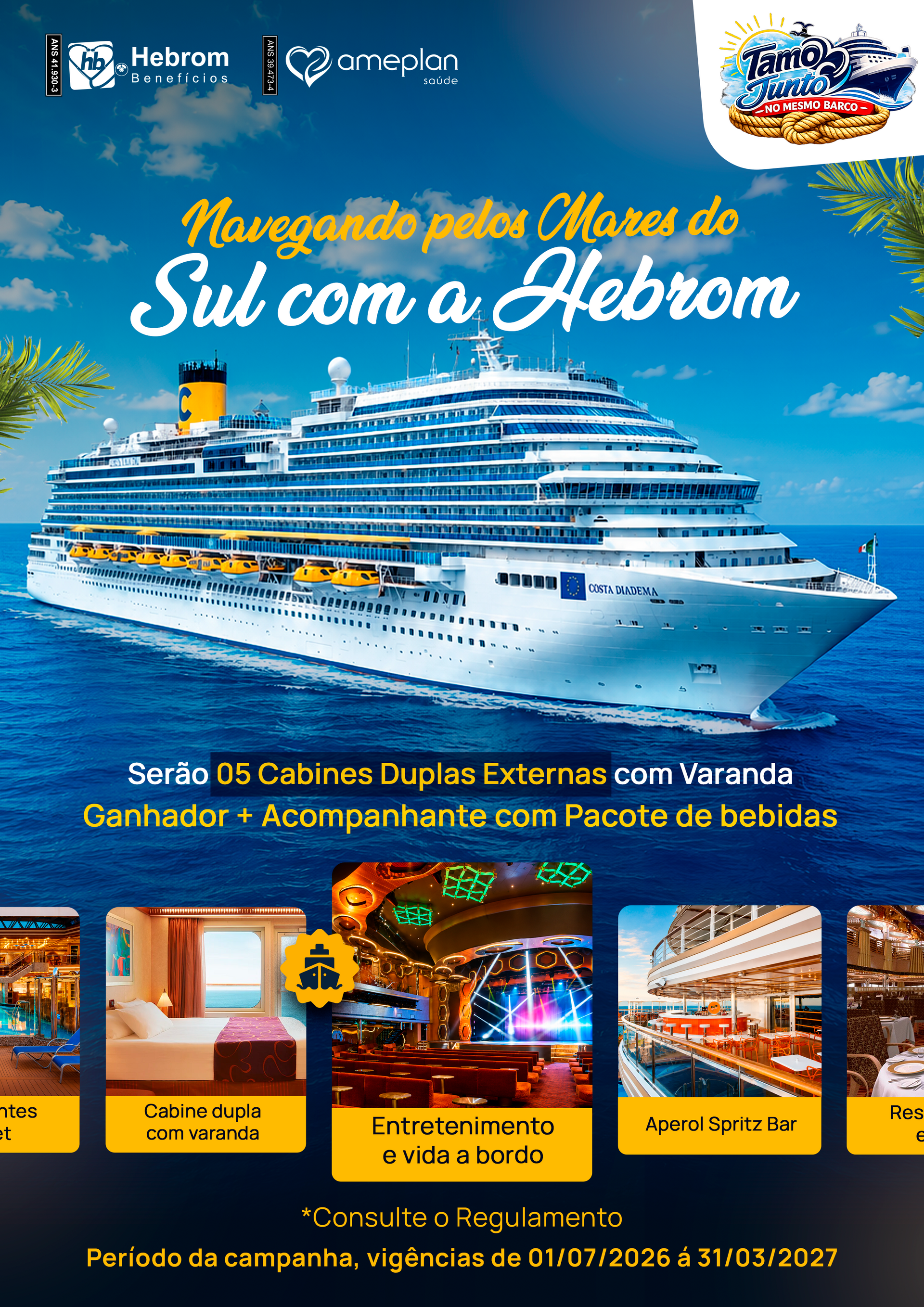 Um pôster de um navio de cruzeiro com um colete salva-vidas.