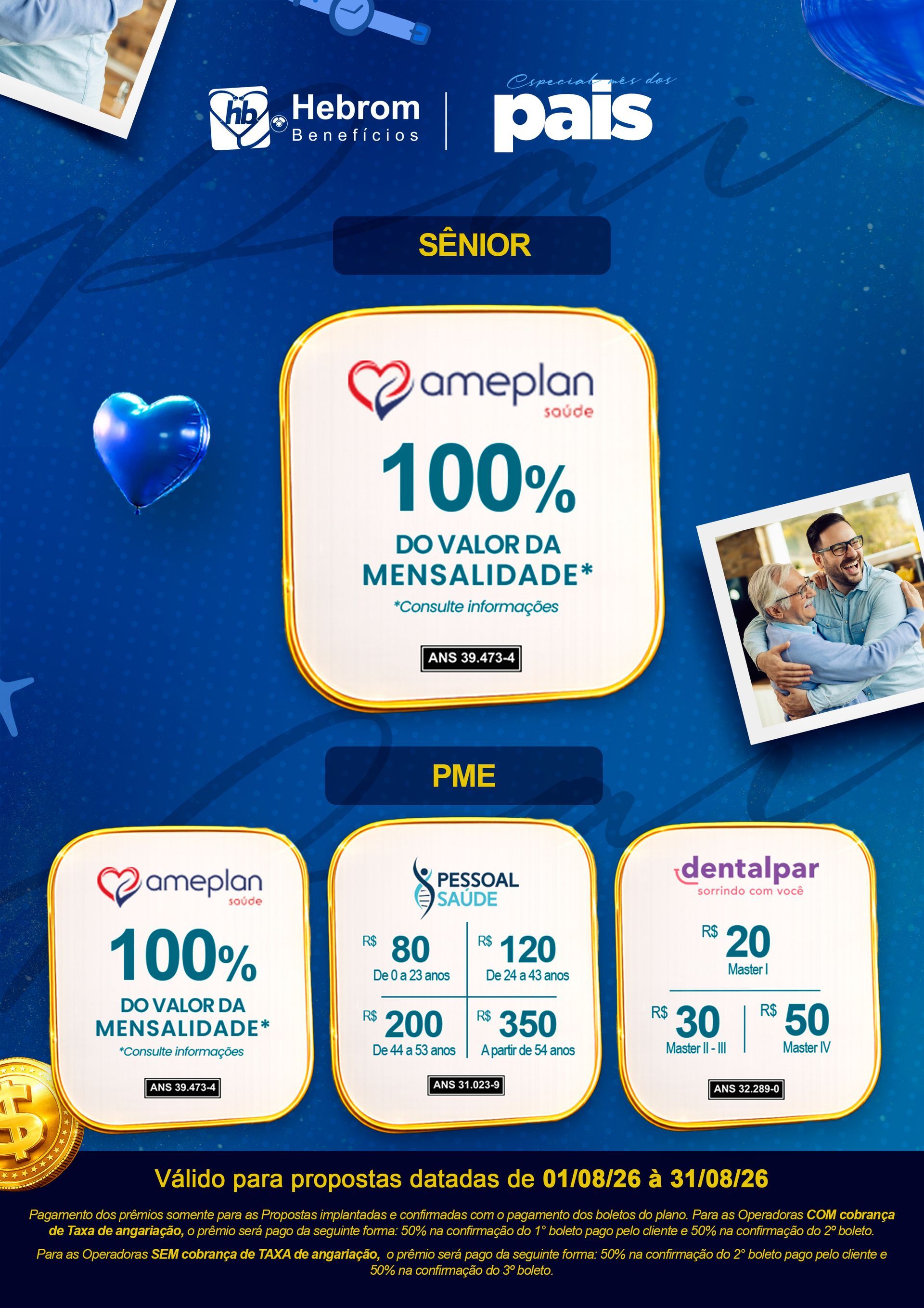Imagem promocional com fundo azul mostrando planos com adesão empresarial, apresentando preços fixos mensais para empresas.