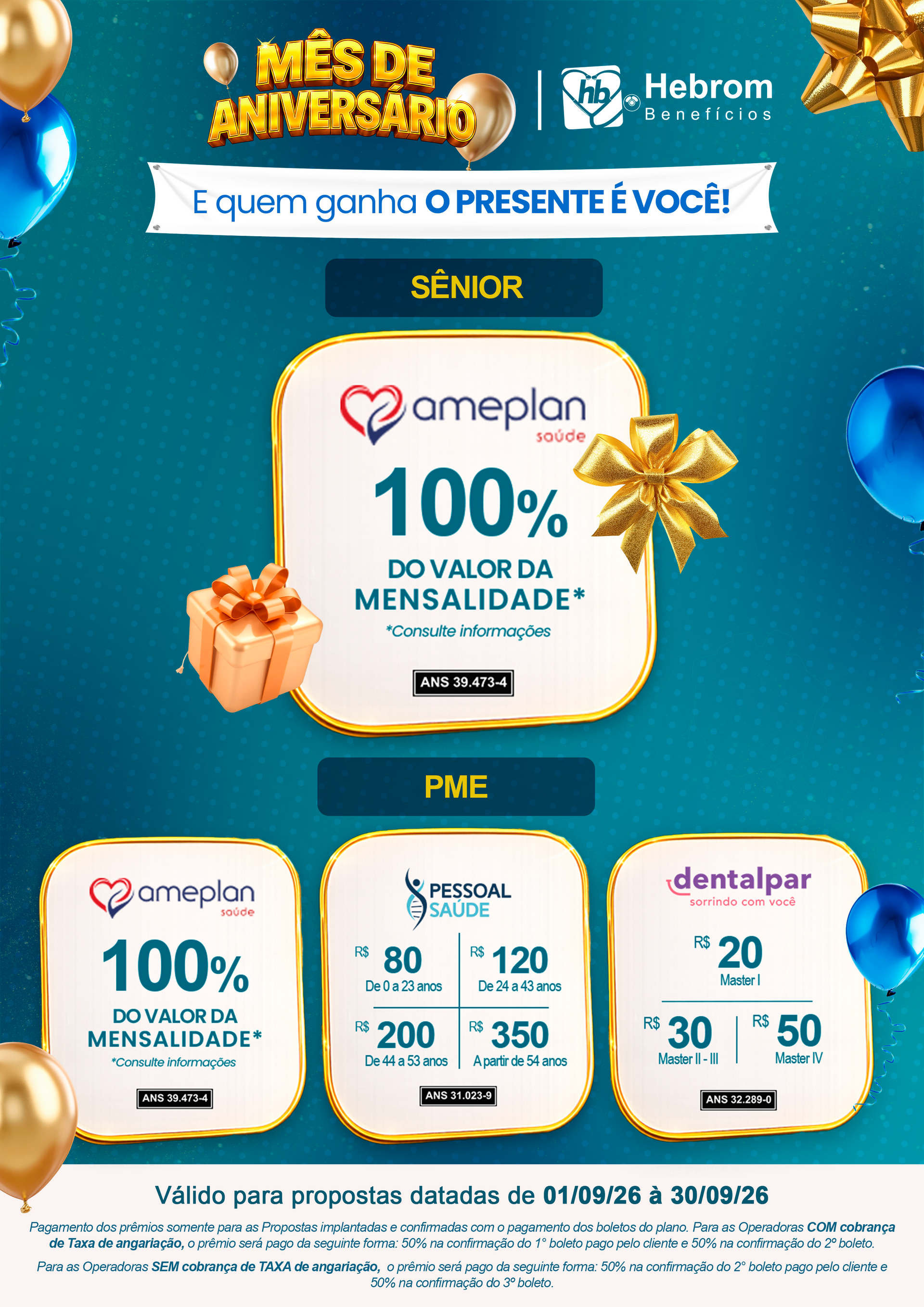Imagem promocional com fundo azul mostrando planos com adesão empresarial, apresentando preços fixos mensais para empresas.

