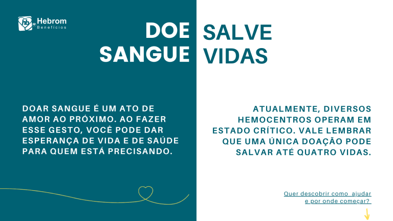 artaz com fundo verde-azulado da Hebrom Benefícios que incentiva a doação de sangue.