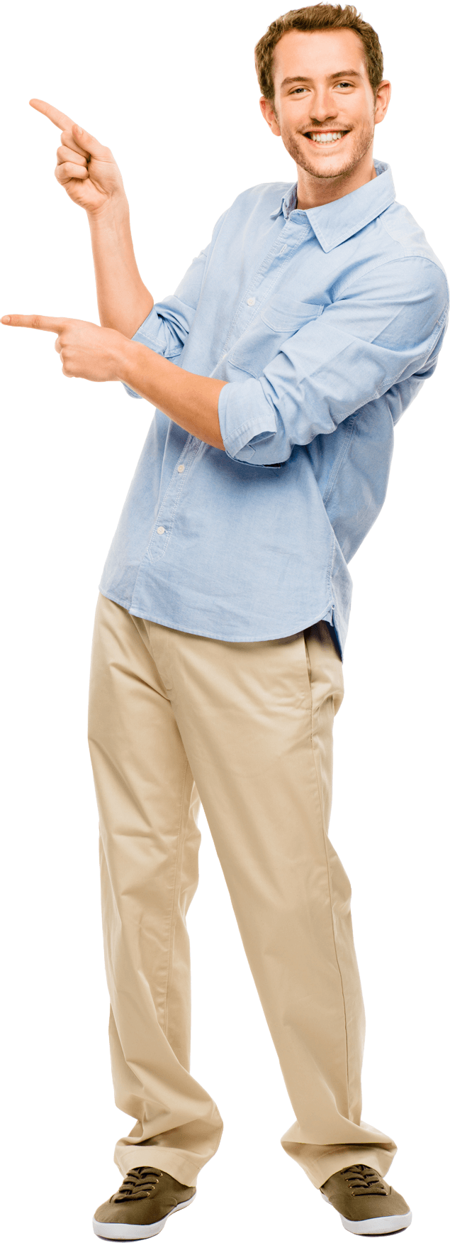 cintura de homem com roupa azul e bege