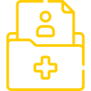 Ícone de ficha médica com símbolo de saúde, ilustrando prontuário ou registro médico.