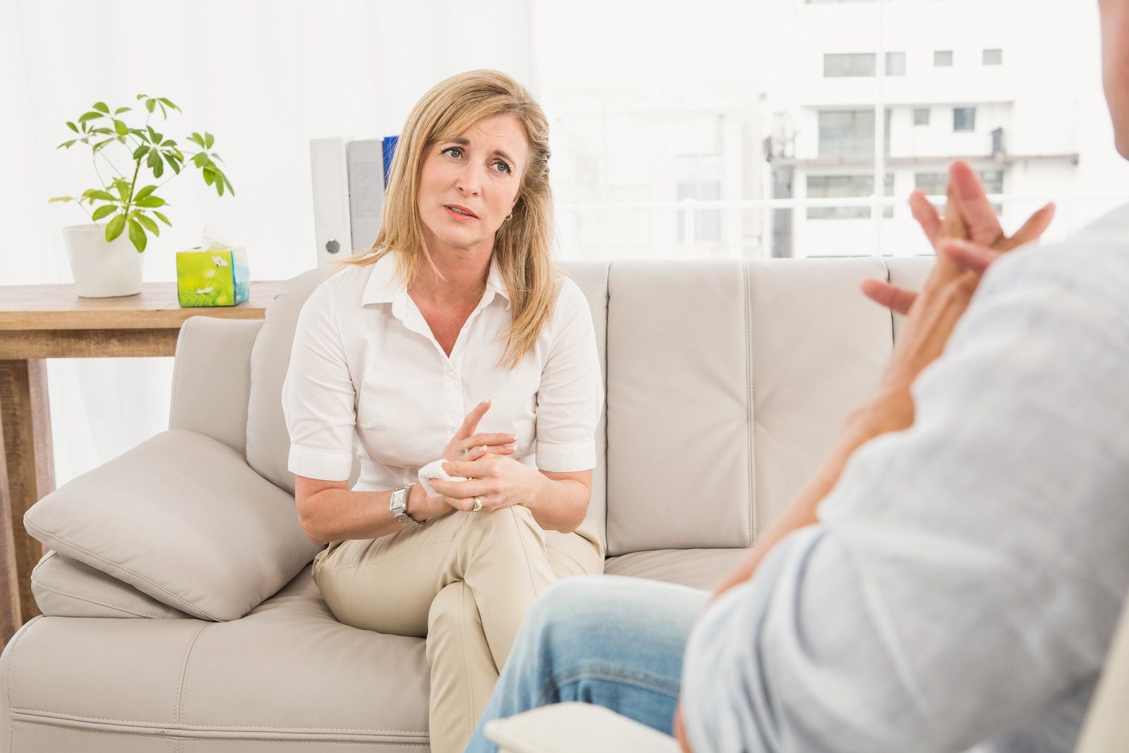 woman talking to a man