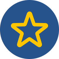 A thick, yellow, five-pointed star outline centered on a dark blue circle.