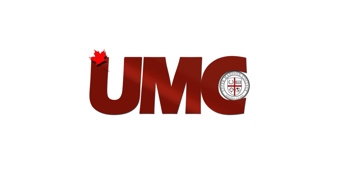 UMC logo with a red maple leaf and a circular emblem within the