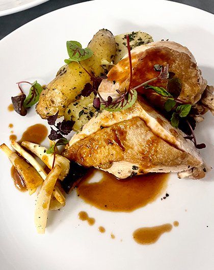 Chicken with kipfler potato and jus