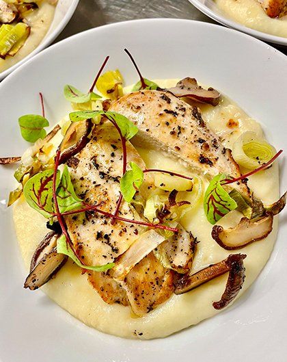 Chicken with potato & leek puree & shitake mushroom