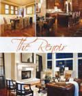 A collage of pictures of a living room , dining room , and kitchen.