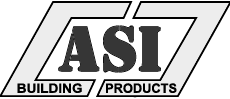The logo for asi building products is black and white.