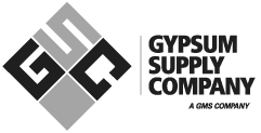 A black and white logo for gypsum supply company