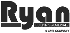 The logo for ryan building materials is black and white.