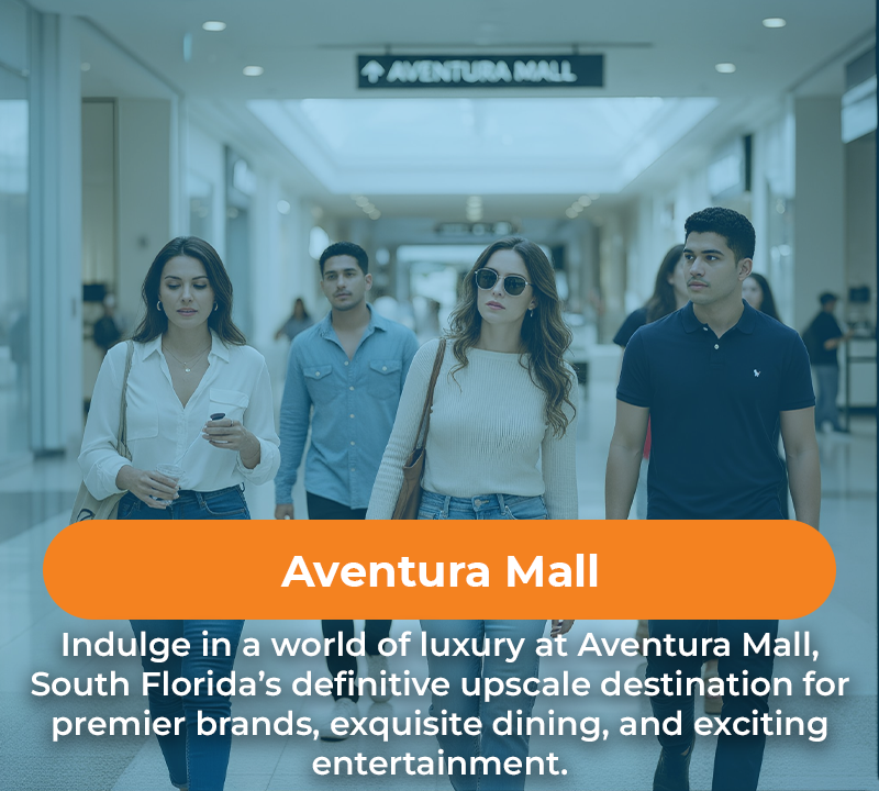 People walking in Aventura Mall. Text: 