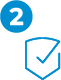 Blue shield with a white checkmark and a small blue circle labeled “2” in the corner
