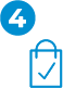 Blue circle with white “4” above a blue shopping bag with a white checkmark
