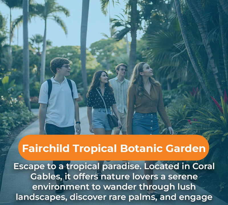 Group of people walking on a path through Fairchild Tropical Botanic Garden, Coral Gables.