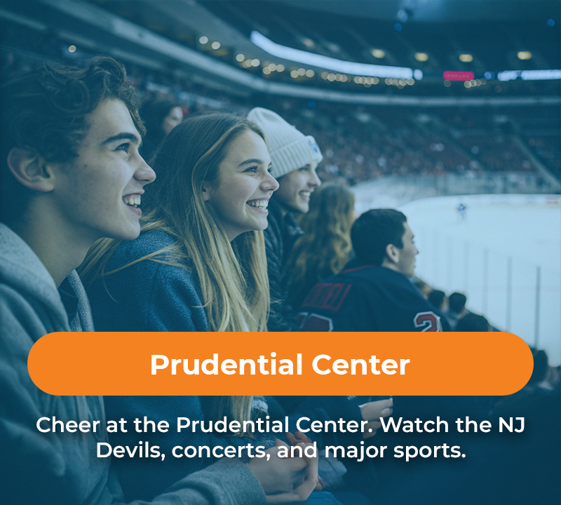 People watching a hockey game at the Prudential Center.