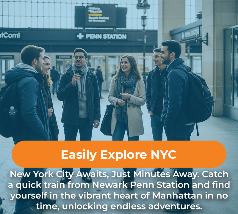 Group of people at Penn Station, ready to explore NYC by train.