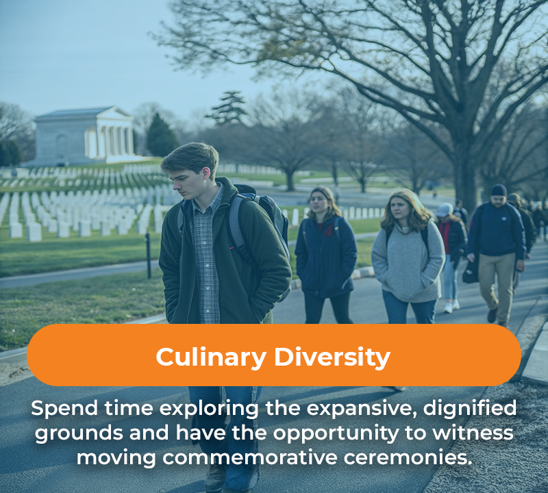 People walking in a cemetery. Text says 