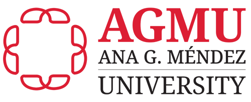 AGMU Ana G. Méndez University logo with a red stylized design on the left side and red text on a white background.