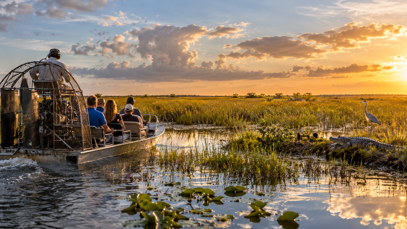 Airboat tour through wetlands near Miami