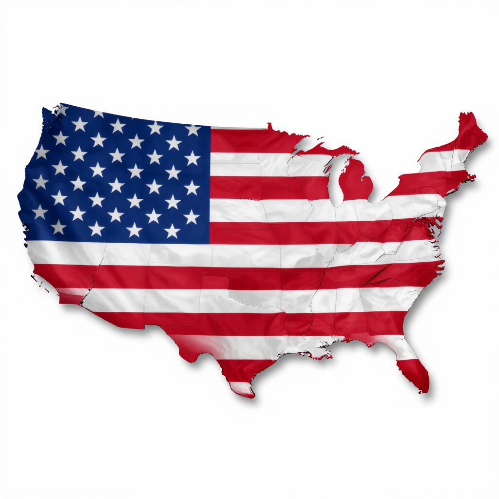 United States map filled with the American flag colors and stars