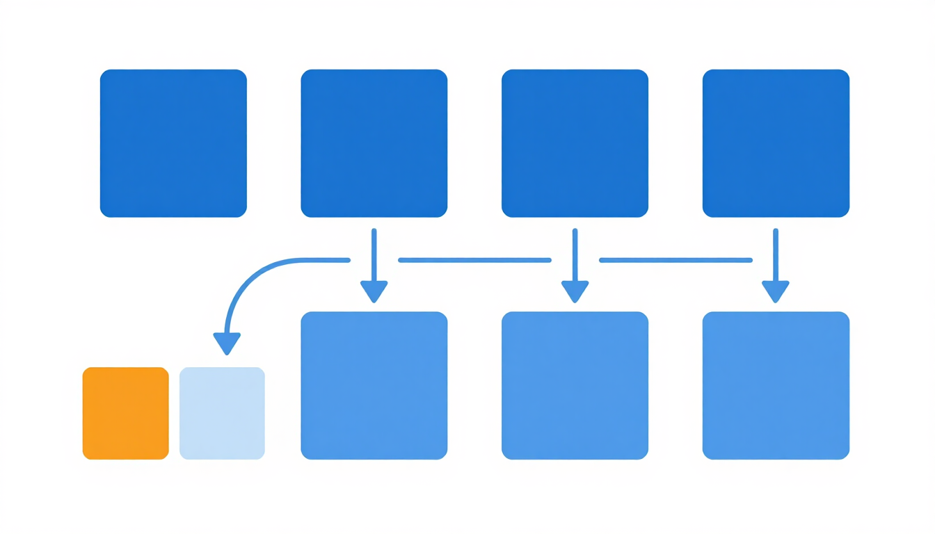 vector illustration showing a horizontal row of four simple geometric blocks in a specific order