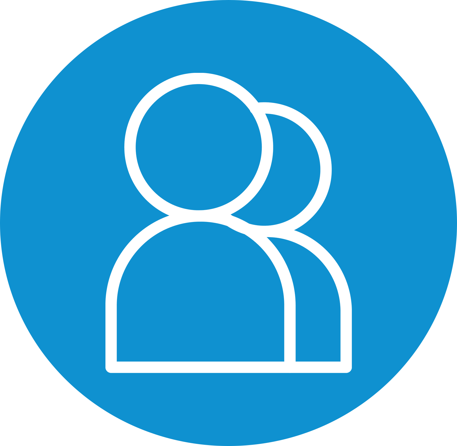 White chat bubbles on a blue circle icon