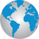 A blue and gray globe with a white background