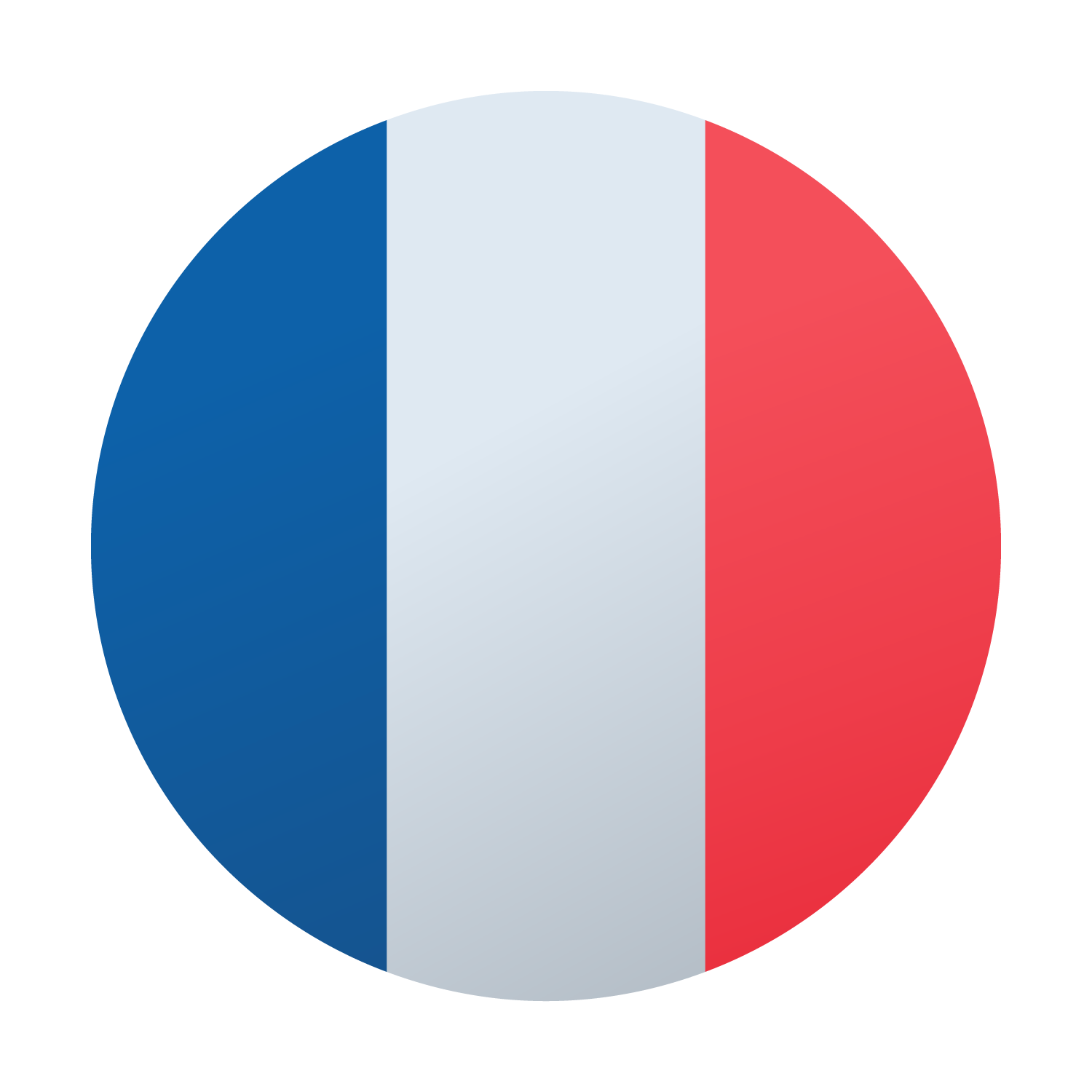 French flag: vertical blue, white, and red stripes in a circular shape.